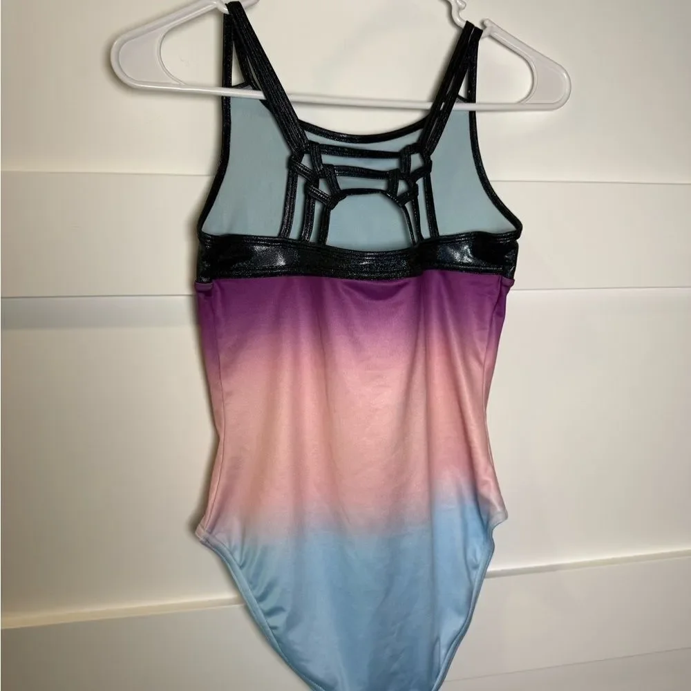Justice Ombre Leotard Swimsuit with Black Glitter Top